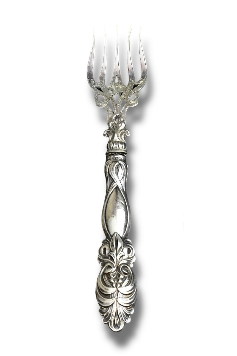 Set di Posate Da Dolce In Argento Sterling - Inghilterra 1850-photo-3